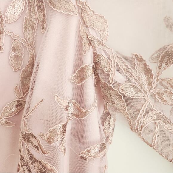 12 New Pink Champagne Lace Top Chiffon Dress - Picture 4 of 8